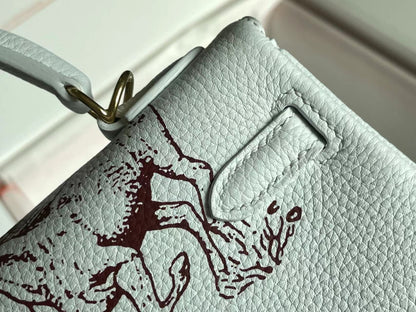HERMES BIRKIN 25 BAG IN WHITE CALFSKIN WITH COLORFUL STICKER 228763