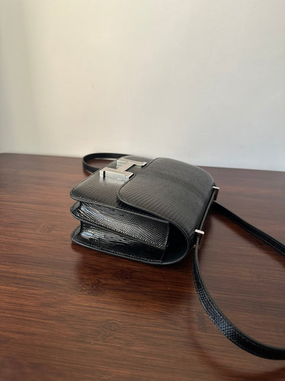 HERMES CONSTANCE 18 BLACK LIZARD SILVER HARDWARE