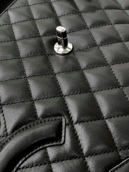 CHANEL CAMBON LARGE FLAP 25S 33 CM IN BLACK CALFSKIN WITH LOGO