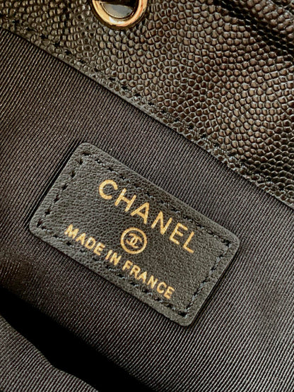 CHANEL 25S MINI BUCKET BAG 12 IN BLACK CALFSKIN GOLD HARDWARE