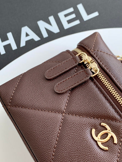 CHANEL 25S VANITY BAG 19.5 CM IN BURGUNDY BROWN LAMBSKIN