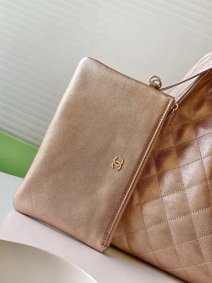 CHANEL 25S HOBO BAG 40 IN ROSE METALLIC CAVIAR