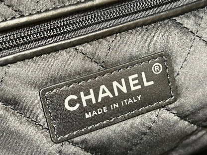 CHANEL 19 HOBO BAG 43CM BLACK GOATSKIN SILVER HARDWARE
