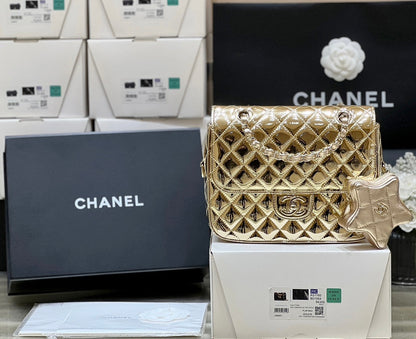 CHANEL 25S  STAR GOLD 23 IN METALLIC GOLD CALFSKIN