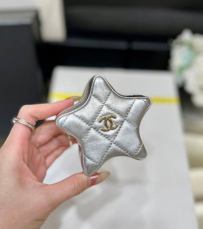 CHANEL 25S  STAR SILVER 23 IN METALLIC SILVER CALFSKIN