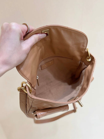 CHANEL 25S HOBO RETRO BAG 24 IN WARM TAUPE CALFSKIN