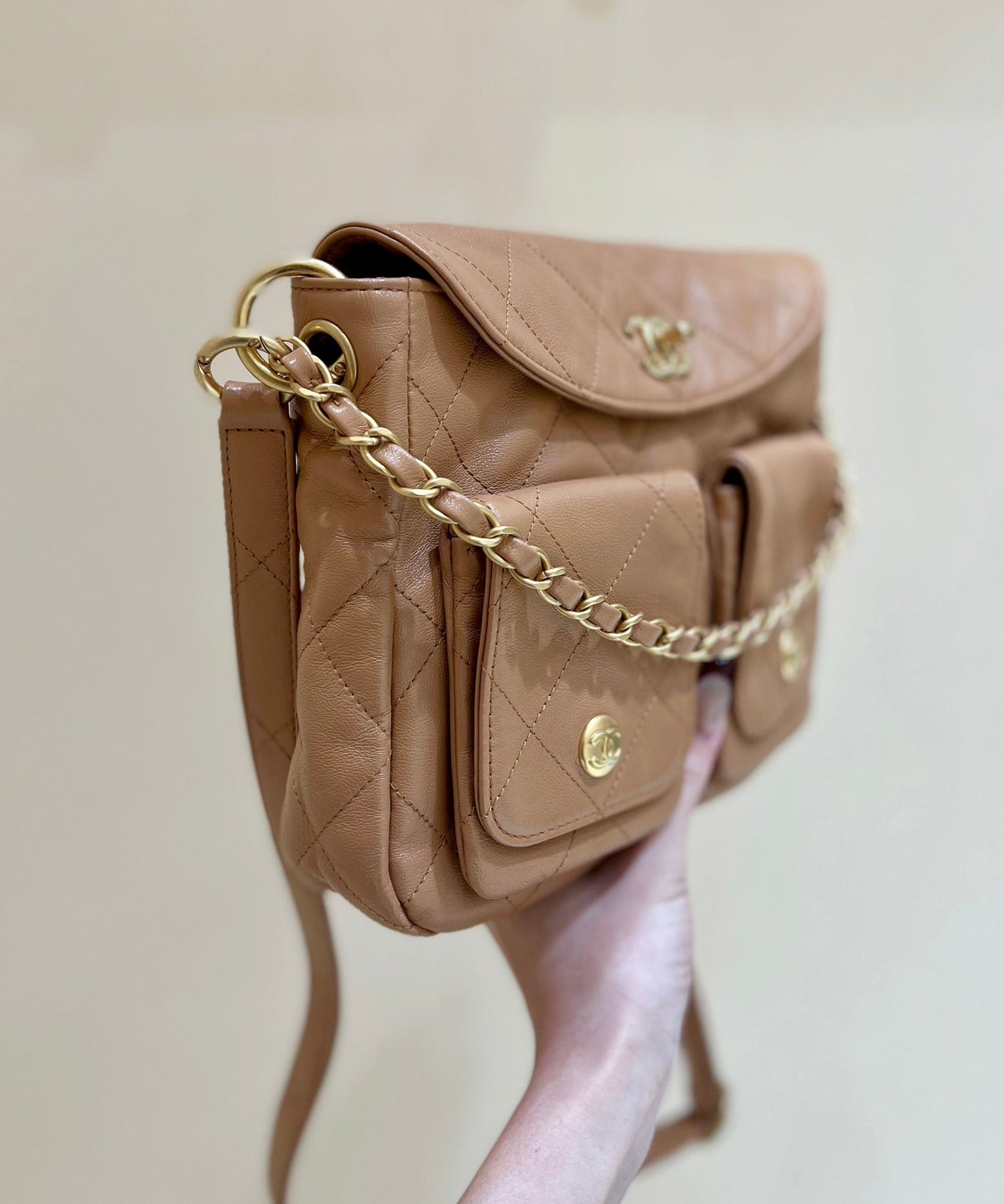 CHANEL 25S HOBO RETRO BAG 24 IN WARM TAUPE CALFSKIN