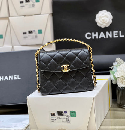 CHANEL 25S  TOTE CROSSBODY BAG 19 IN BLACK CALFSKIN WITH METAL HANDLE