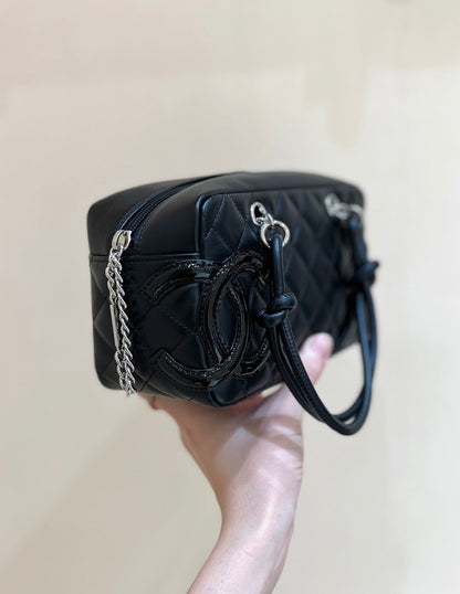 CHANEL 25S  CAMBON BOSTON BAG 21 IN BLACK CALFSKIN SILVER HARDWARE