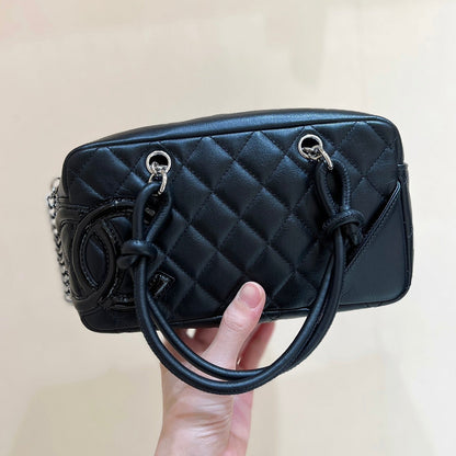 CHANEL 25S  CAMBON BOSTON BAG 21 IN BLACK CALFSKIN SILVER HARDWARE