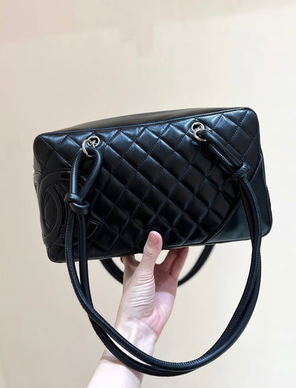 CHANEL 25S  CAMBON BOSTON BAG 27 IN FULL BLACK CALFSKIN