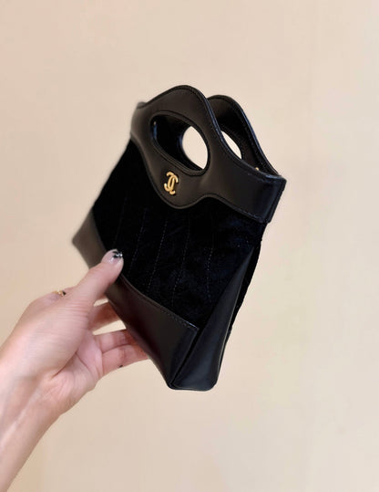 CHANEL 25S  MINI SHOPPING BAG 20 IN BLACK SUEDE CALFSKIN