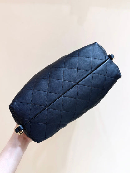 CHANEL 25S LARGE MAXIUM OLD HOBO BAG 34 IN BLACK CALFSKIN