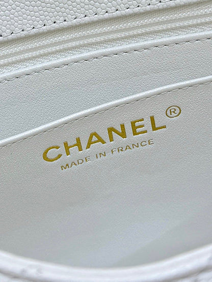 CHANEL 25S MINI SQUARE FLAP BAG 17 IN WHITE CALFSKIN CAVIAR GOLD HARDWARE