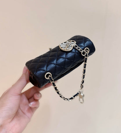 CHANEL 25S  MINI CF BAG 12 IN BLACK LAMBSKIN HEART MODEL