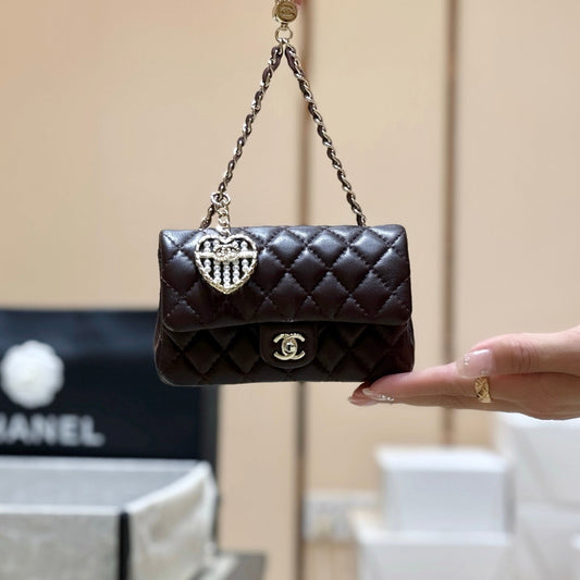 CHANEL 25S  MINI CF BAG 12 IN DARK BROWN LAMBSKIN HEART MODEL