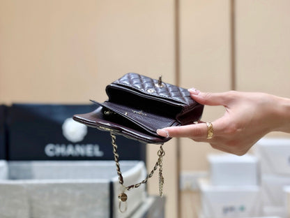 CHANEL 25S  MINI CF BAG 12 IN DARK BROWN LAMBSKIN HEART MODEL