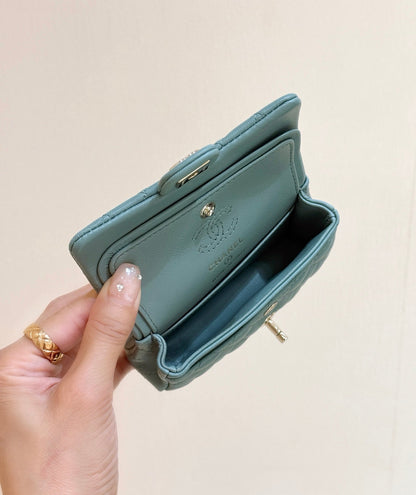 CHANEL 25S FLAP CHARM BAG 13 IN TEAL BLUE LAMBSKIN