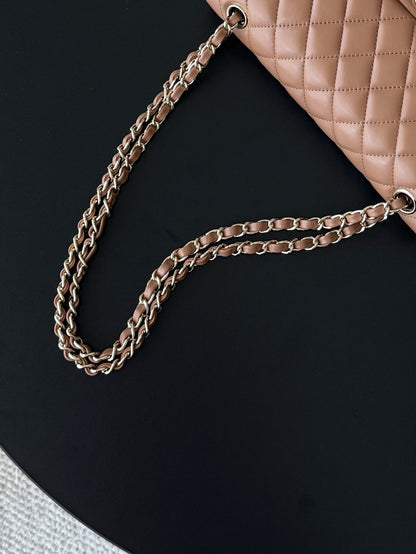CHANEL 25S CLASSIC FLAP BAG 25 CM IN LIGHT BROWN LAMBSKIN WITH GOLD HARDWARE