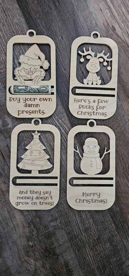 Christmas Cash Ornament- Christmas Tree, Snowman, Reindeer, Grinchmas Money Holder Ornament,Holiday Money Holder, Christmas Money Gift
