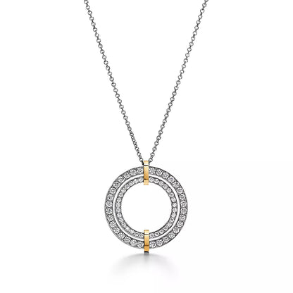 18K Tiffany Edge Circle Diamond Pendant Necklace