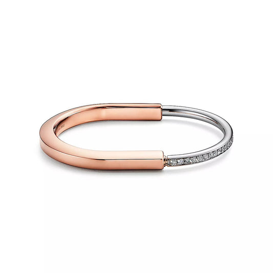 18K Tiffany Lock Bangle Half Pave Diamonds Bracelet