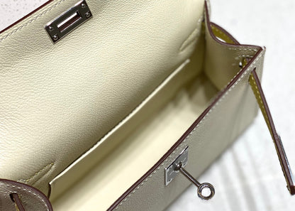 HERMES KELLY MINI 20 WHITE YELLOW BROWN EPSOM SILVER HARDWARE