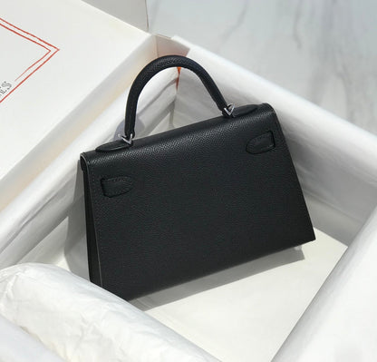 HERMES KELLY MINI 20 BLACK EPSOM SILVER HARDWARE