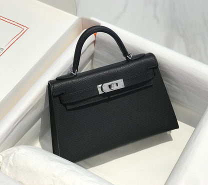 HERMES KELLY MINI 20 BLACK EPSOM SILVER HARDWARE