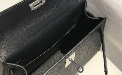 HERMES KELLY MINI 20 BLACK EPSOM SILVER HARDWARE