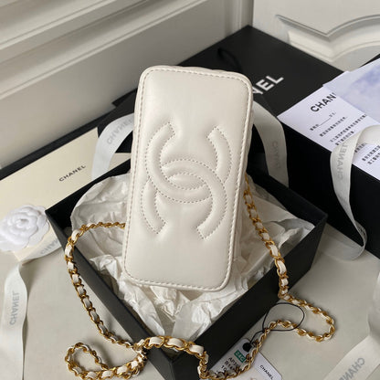 CHANEL Vanity Case 17cm White Lambskin Gold hardware